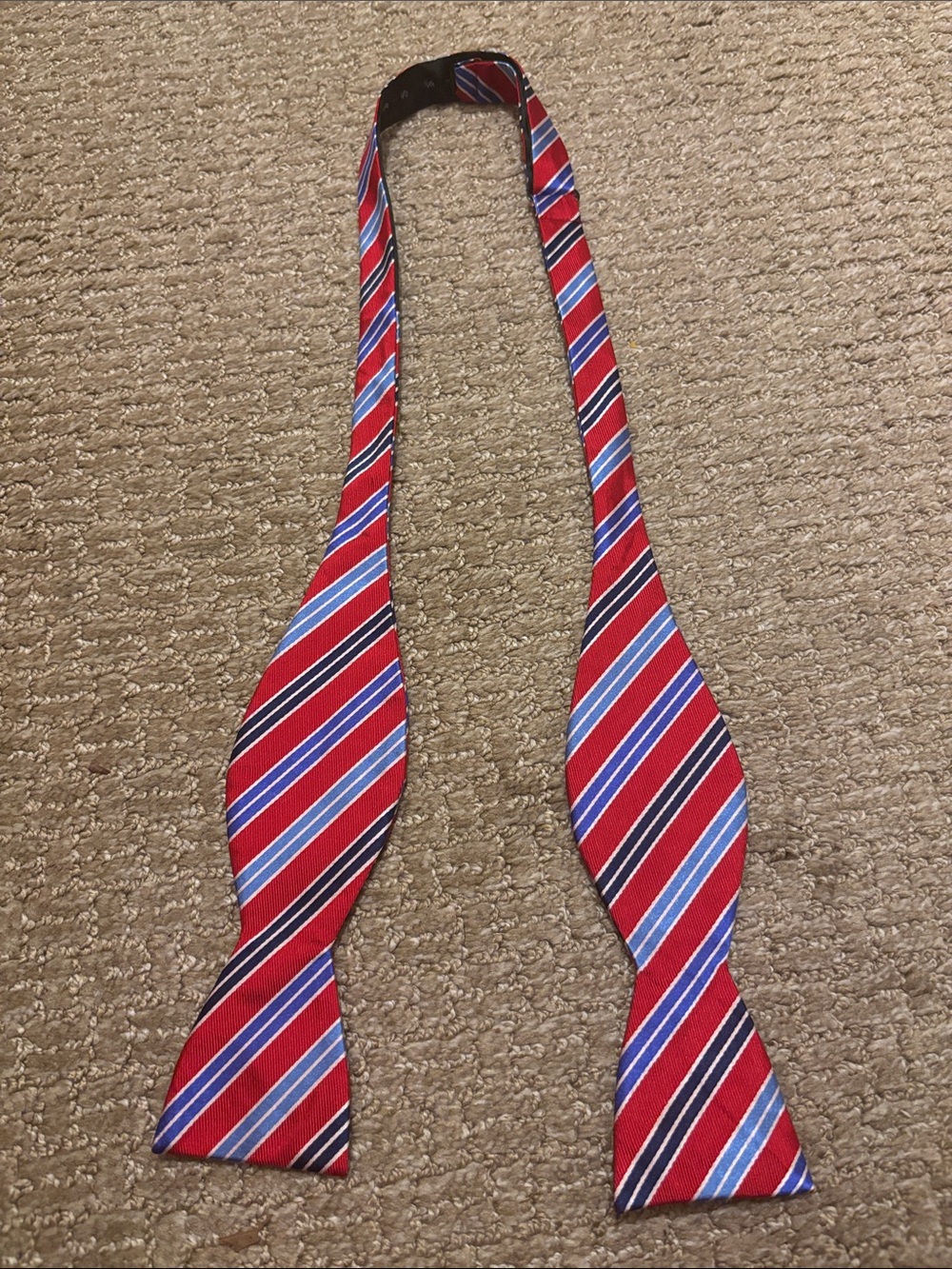 Saddlebred Self Tie Bow Tie Red Blue Striped Adjustable Silk Blend